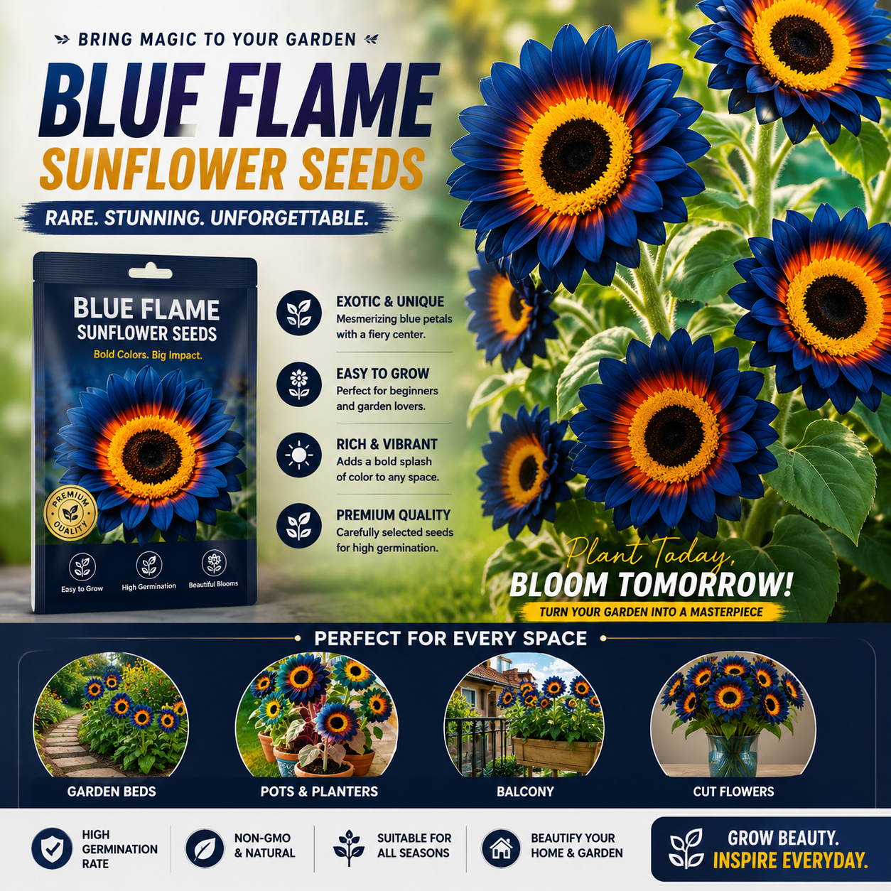 Blue Flame Sunflower Seeds + 100 Grams Organic Pot Mix Free