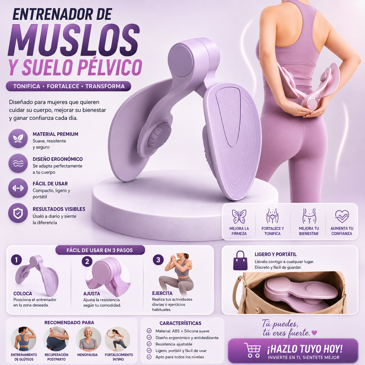 Thigh Master - Thigh and Pelvic Floor Trainer, Portable Pilates Equipment for Weight Loss and Toning