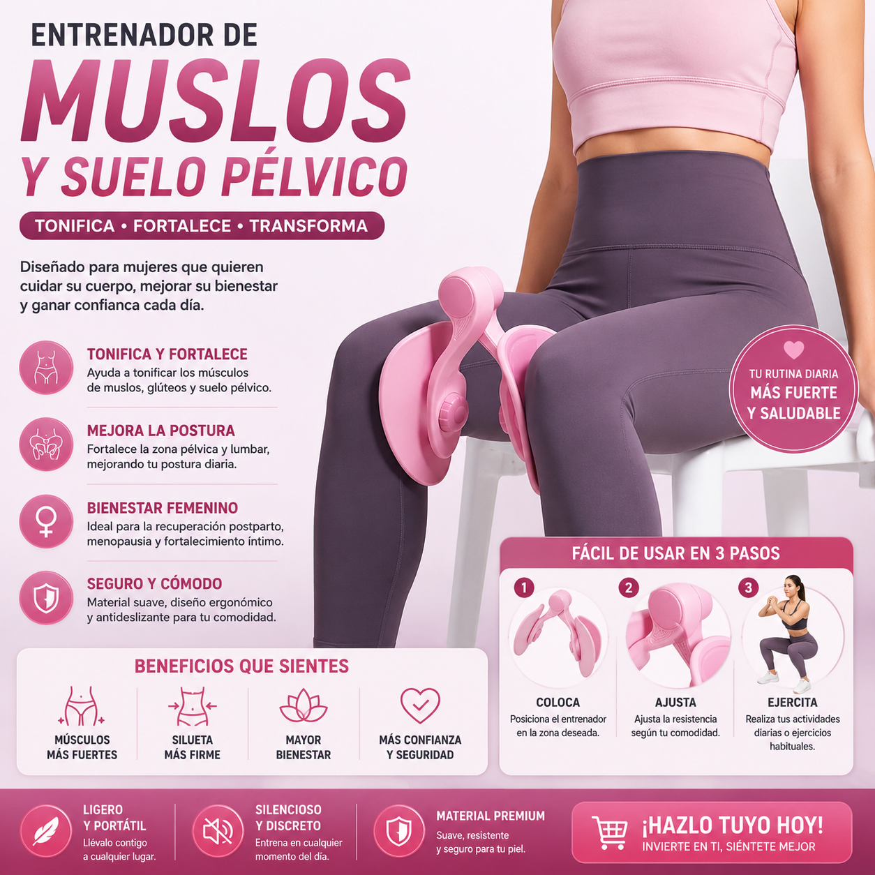 Thigh Master - Thigh and Pelvic Floor Trainer, Portable Pilates Equipment for Weight Loss and Toning