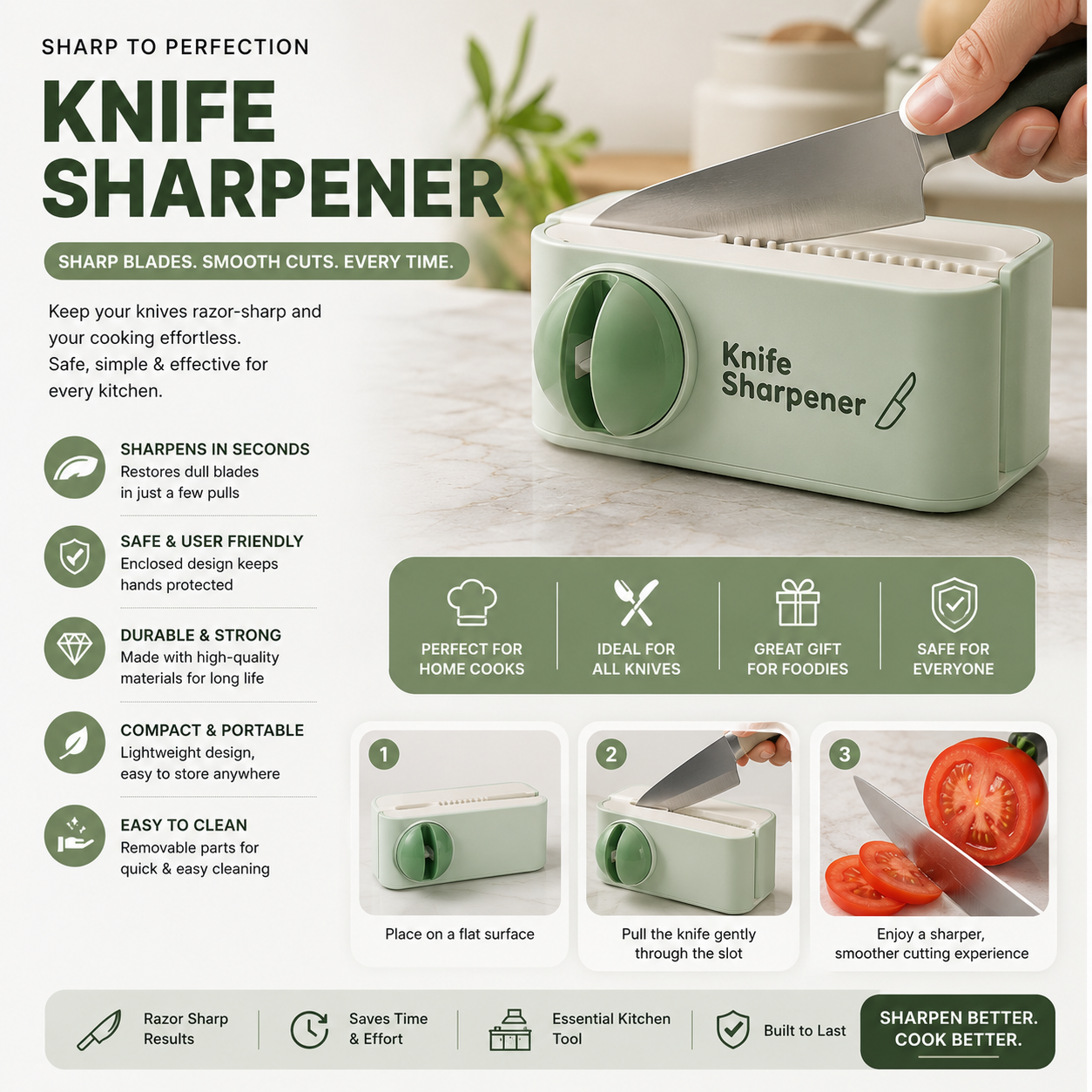 2 in 1 Knife Sharpener with Holder