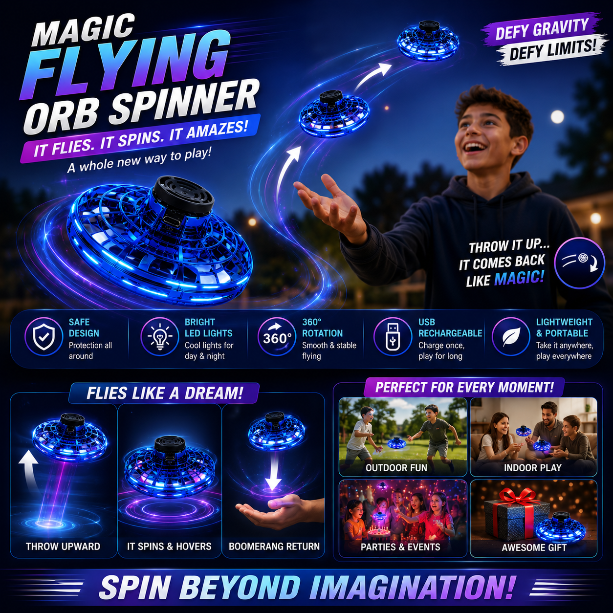 Magic Flying Orb Spinner Outdoor Toys（Assorted Color）
