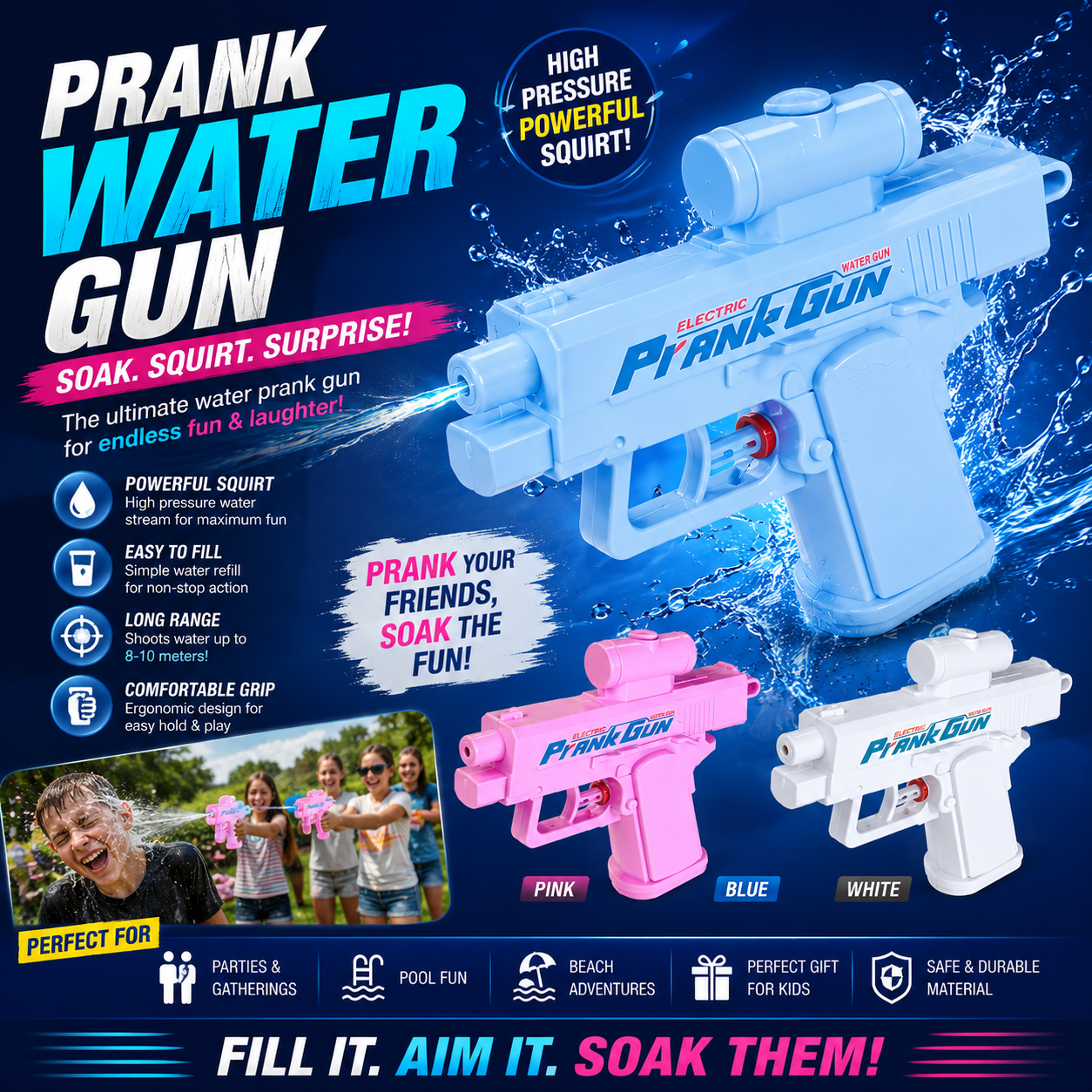 Prank Water Gun Toy (Assorted Colors)