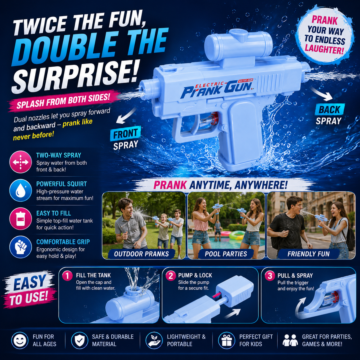 Prank Water Gun Toy (Assorted Colors)