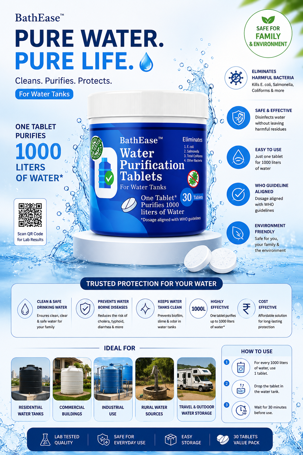 Chlorine Water Purification Tablets - 30 Tablet