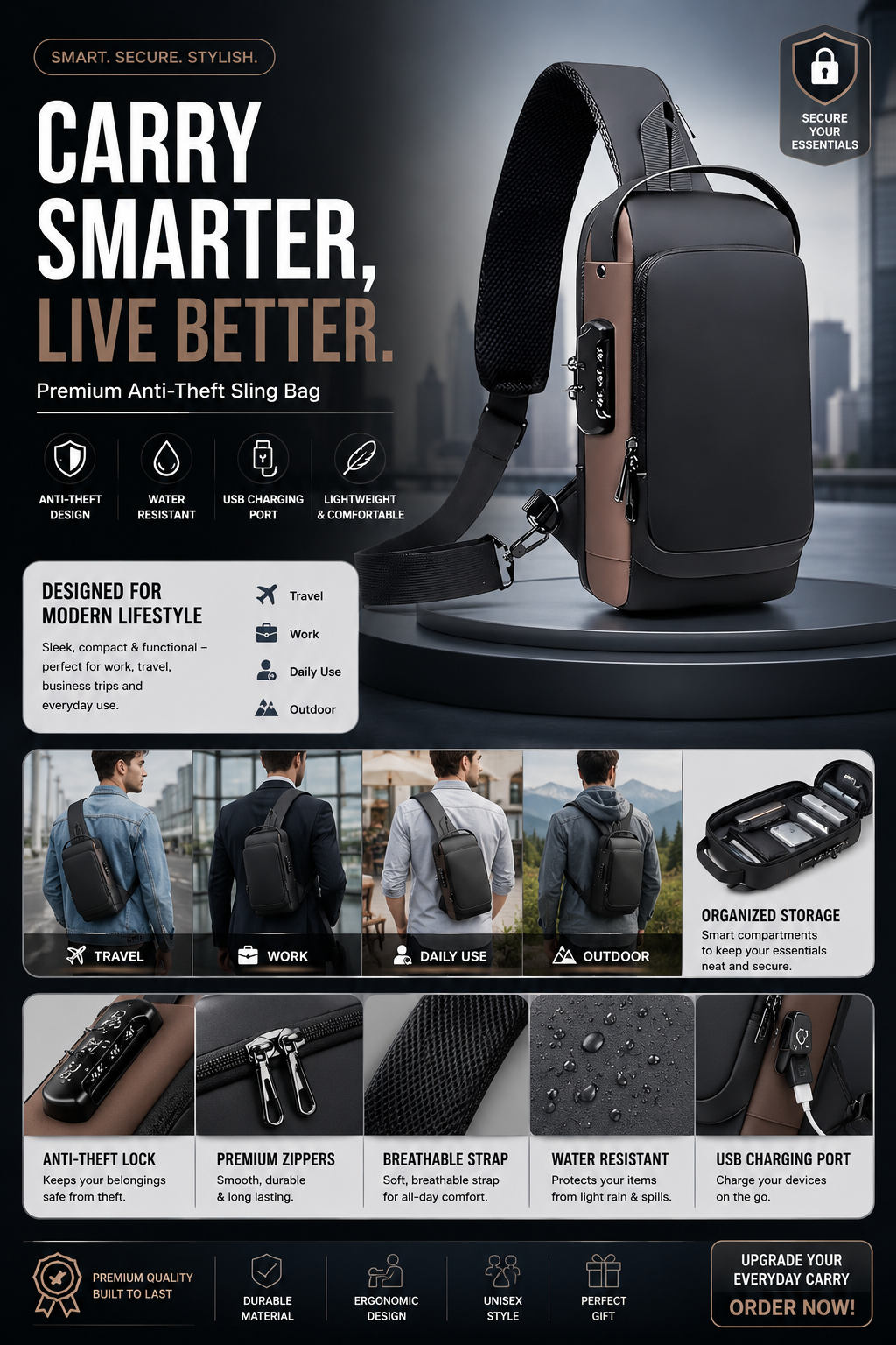 Chest Backpack brown black