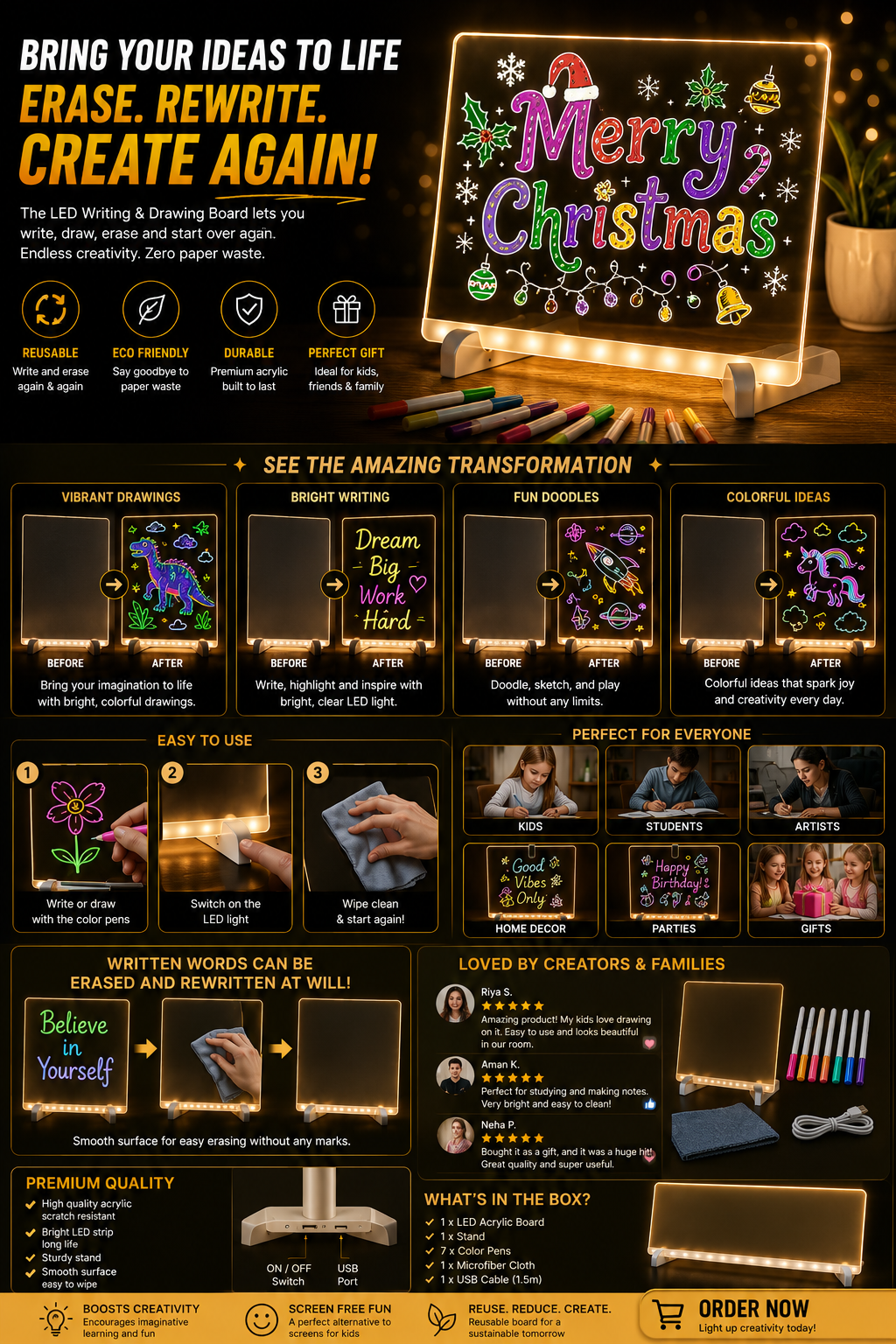 3D LED Light Glass Acrylic Writing pad