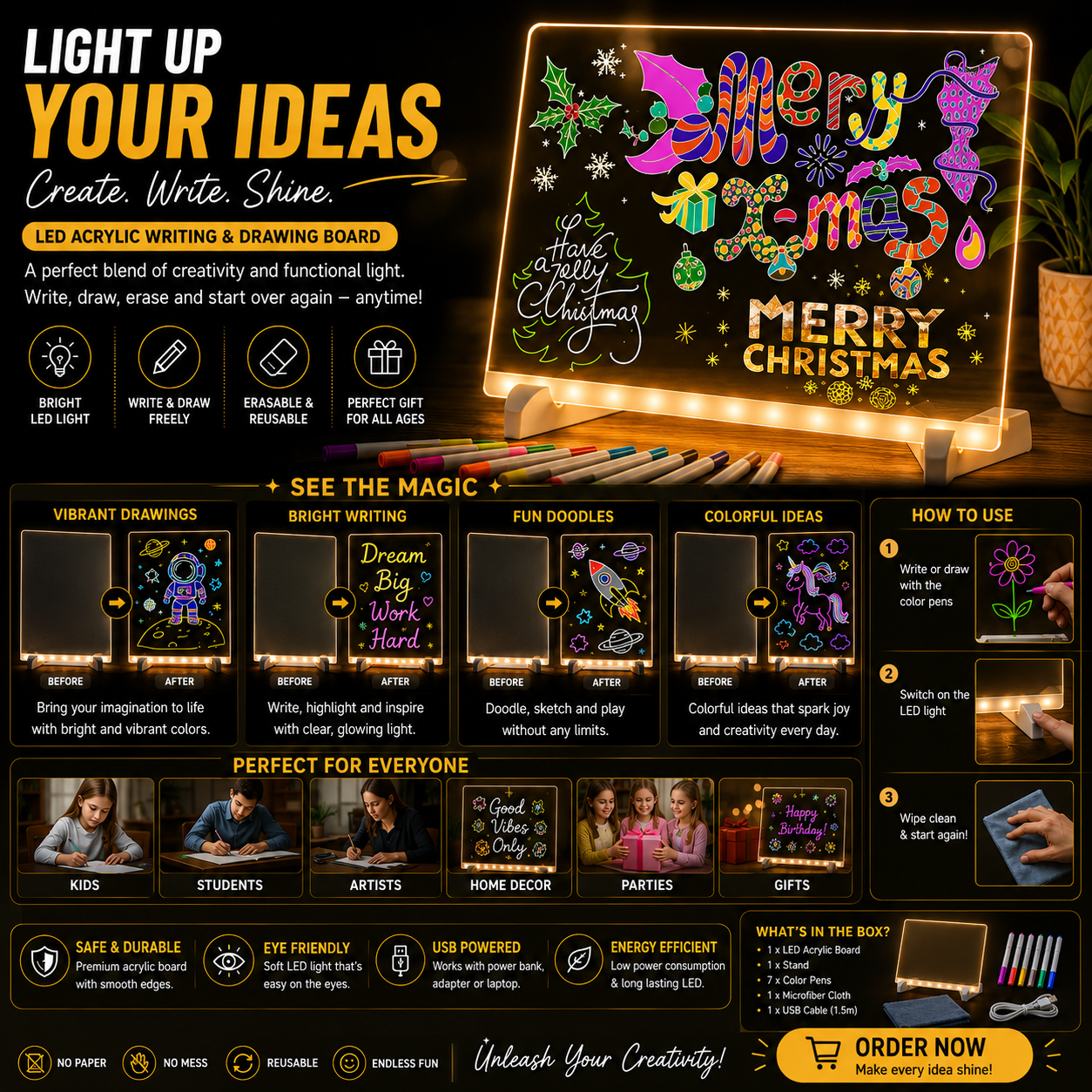 3D LED Light Glass Acrylic Writing pad