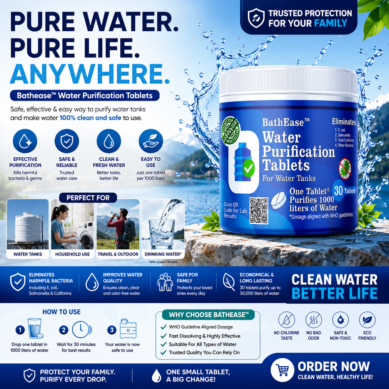 Chlorine Water Purification Tablets - 30 Tablet