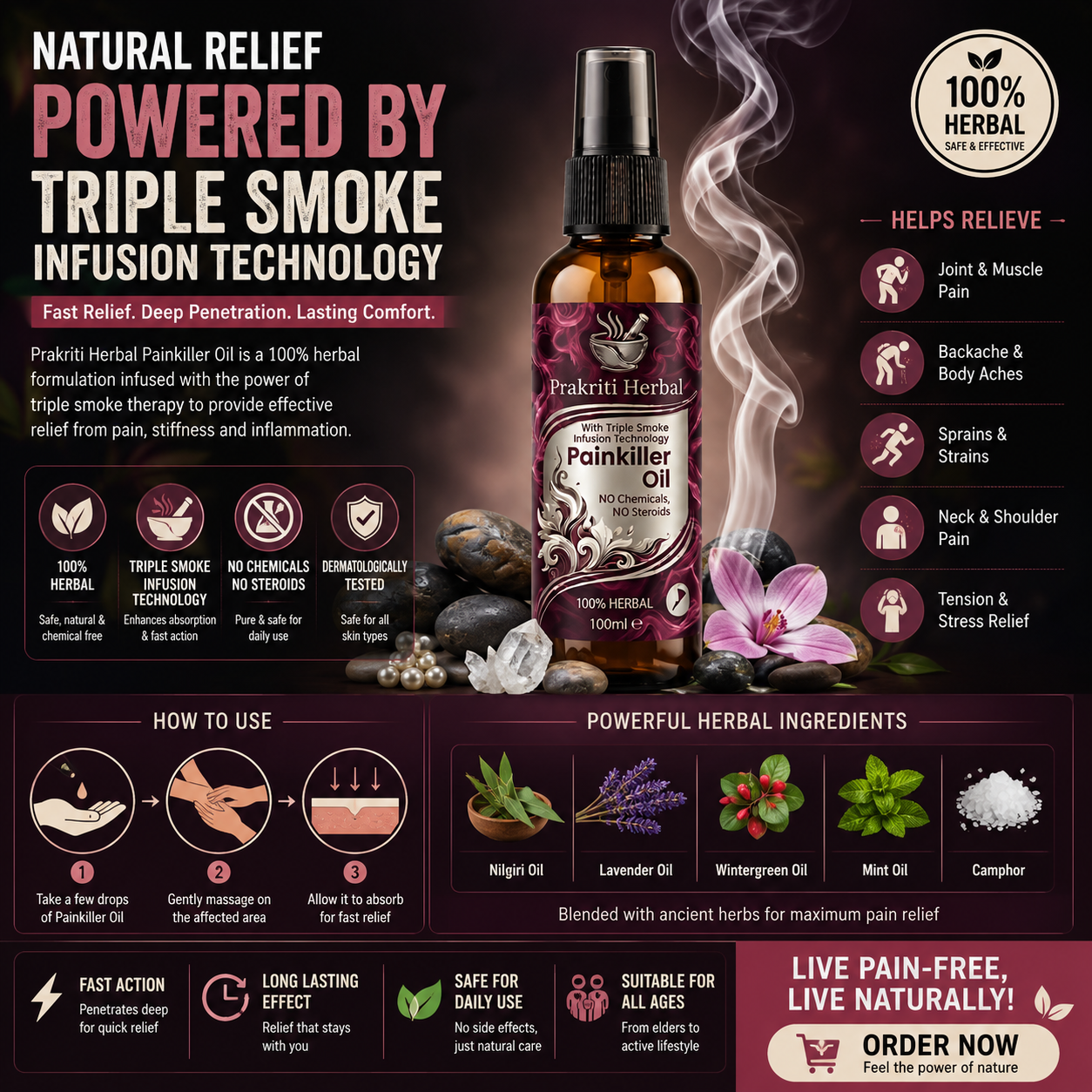 Smoke Pain Relief & Massage Oil(Pack of 2)