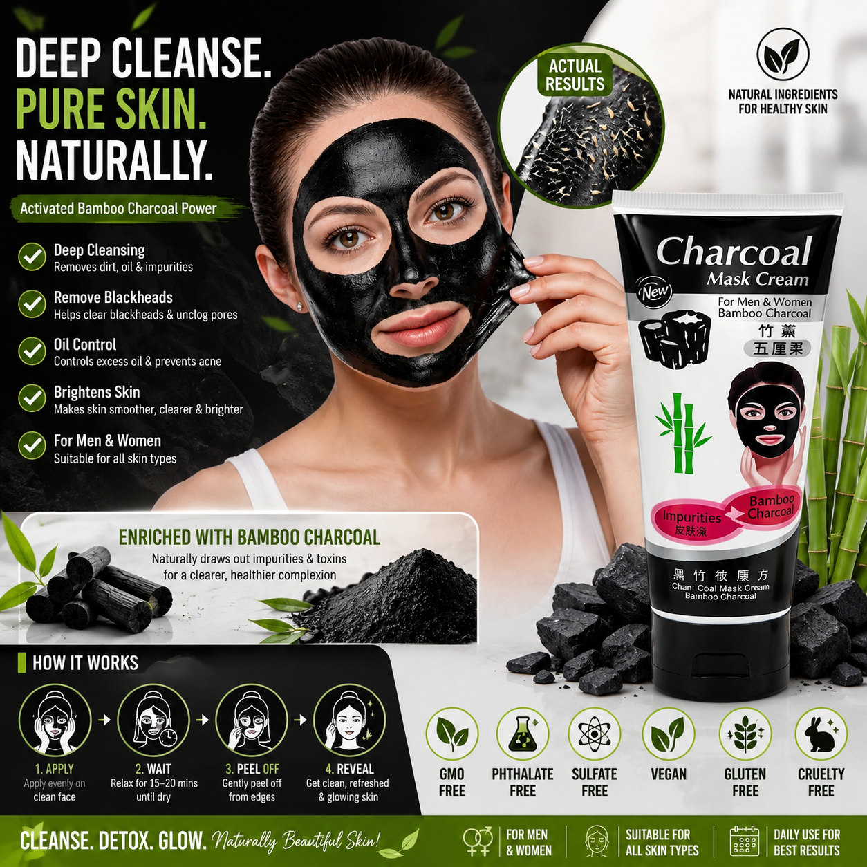 Charcoal Blackhead Mask Cream for Deep Cleansing