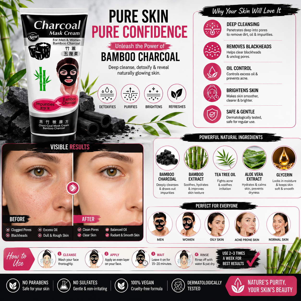 Charcoal Blackhead Mask Cream for Deep Cleansing