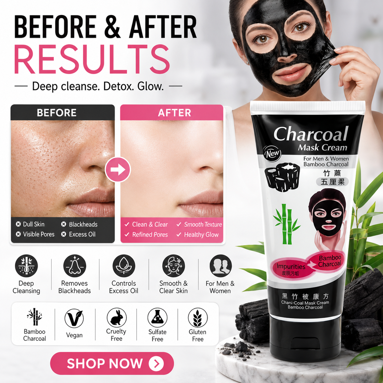 Charcoal Blackhead Mask Cream for Deep Cleansing