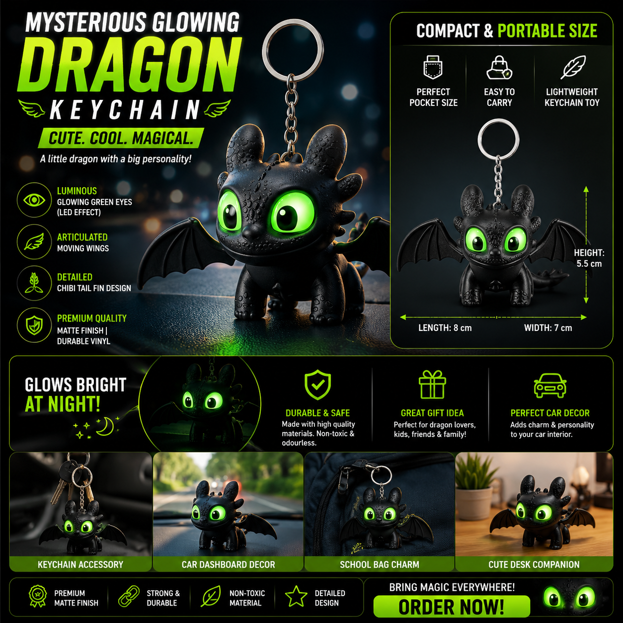Dragon Keychain Toy with LED Eyes