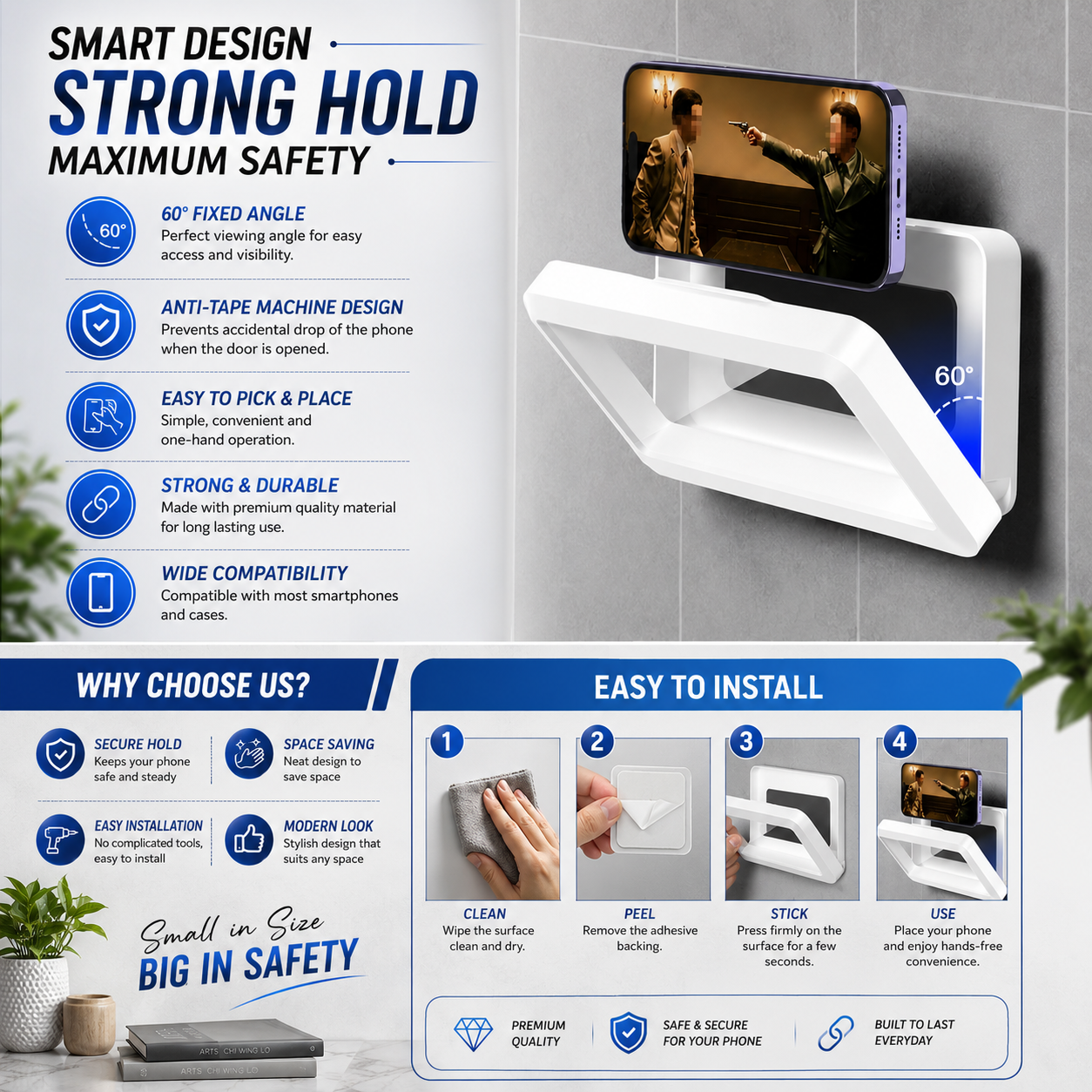 Shower Phone Holder Waterproof Wall Mount Case