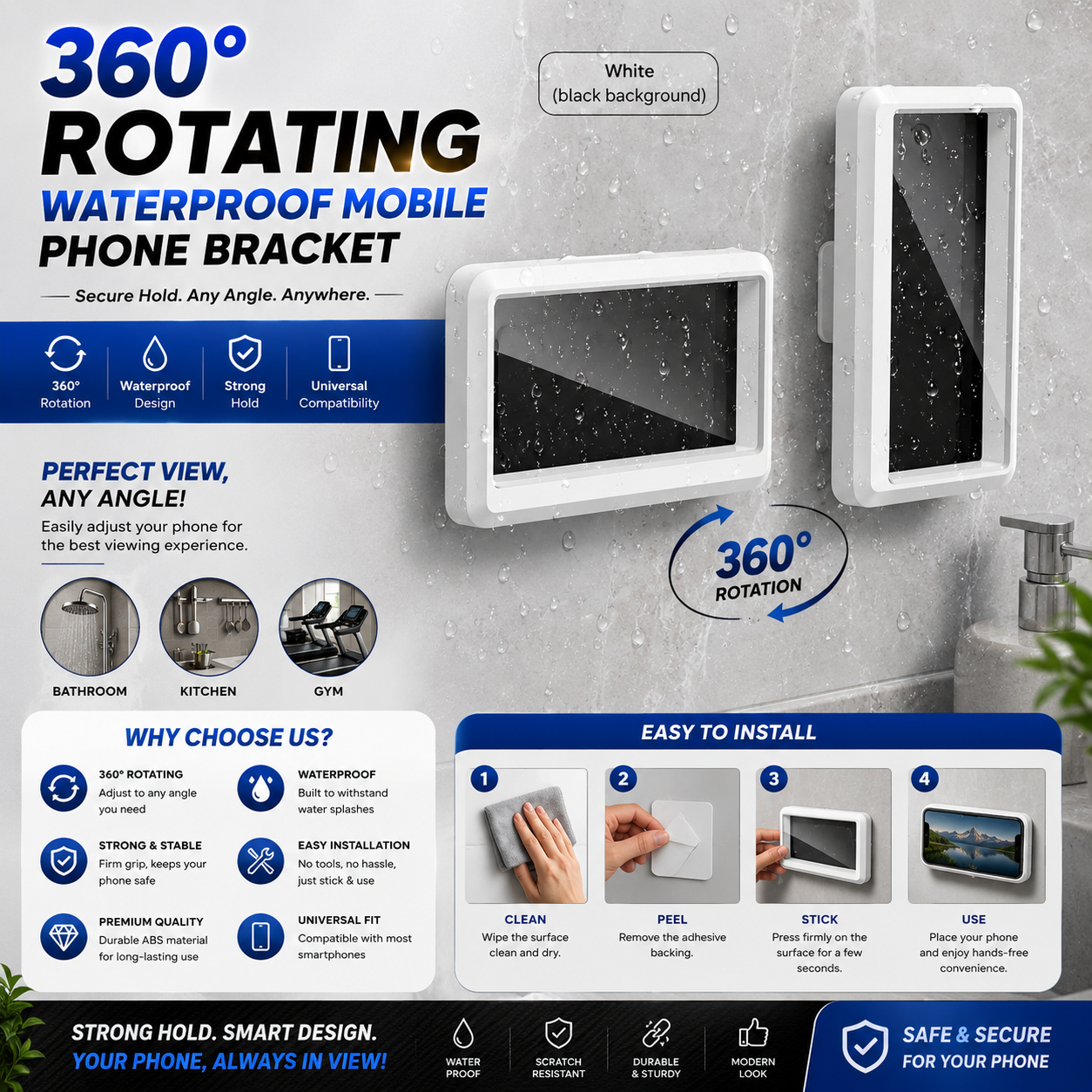 Shower Phone Holder Waterproof Wall Mount Case
