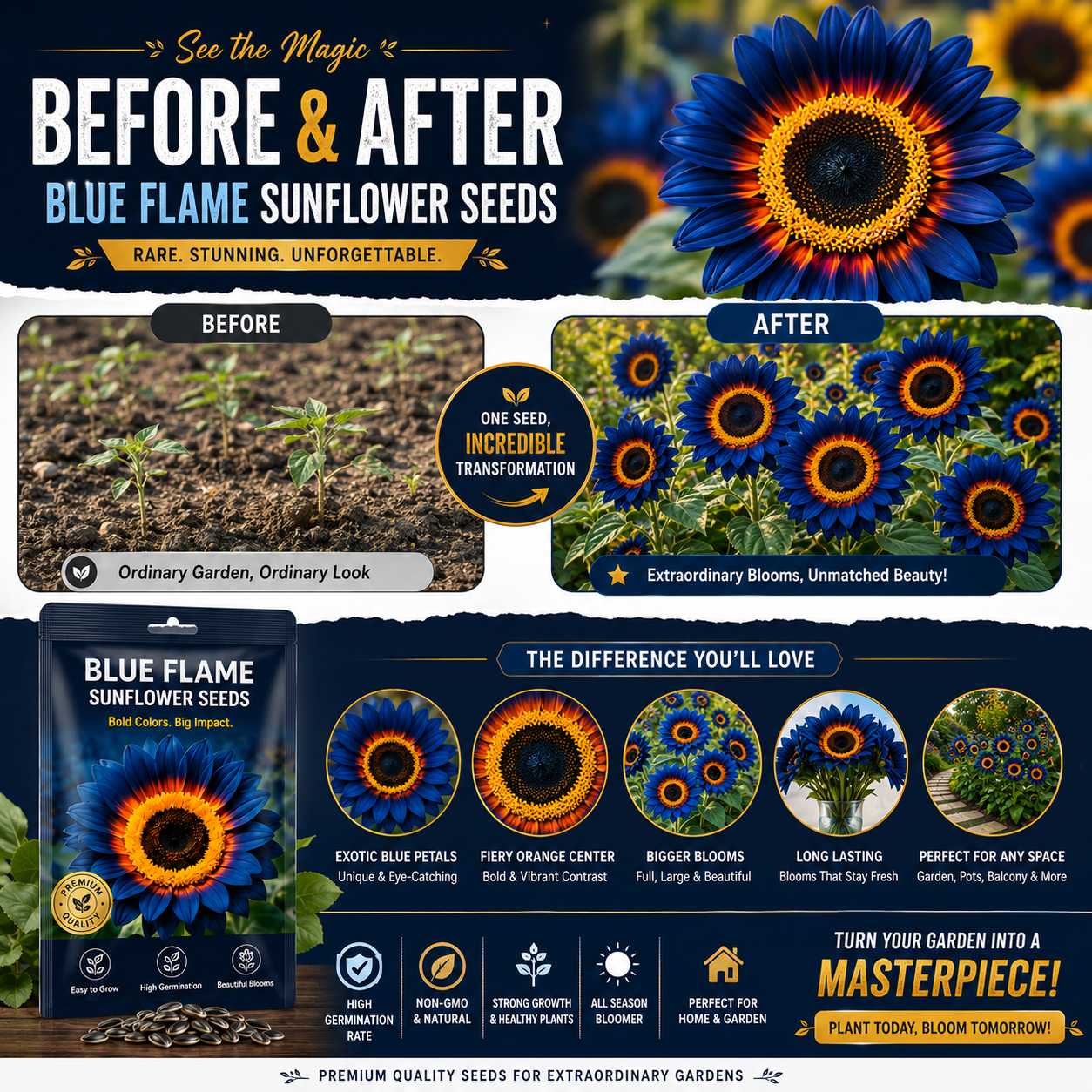 Blue Flame Sunflower Seeds + 100 Grams Organic Pot Mix Free
