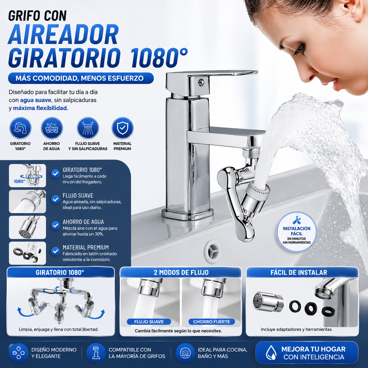 2 Mode Splash Filter Kitchen Tap Extended Faucet