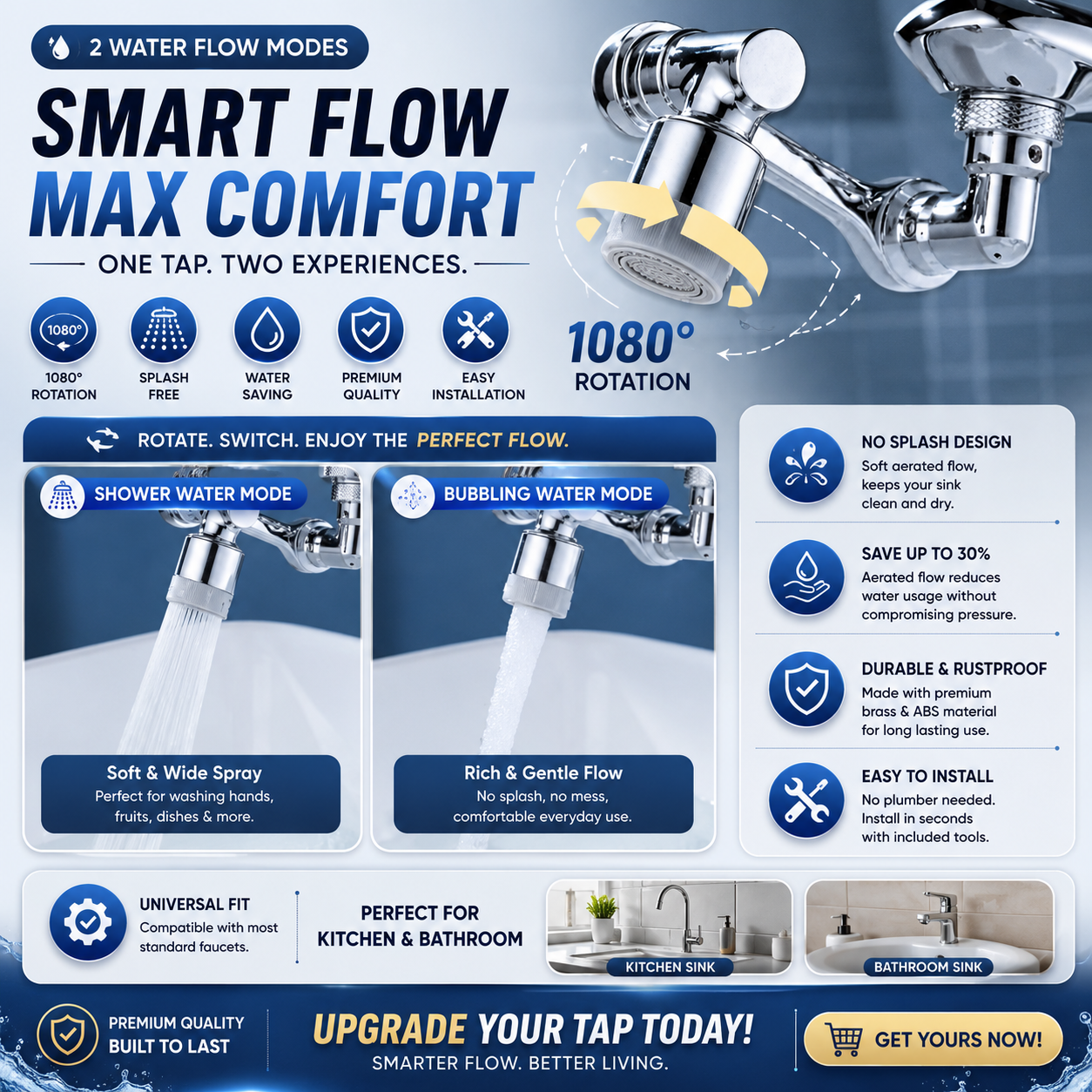 2 Mode Splash Filter Kitchen Tap Extended Faucet