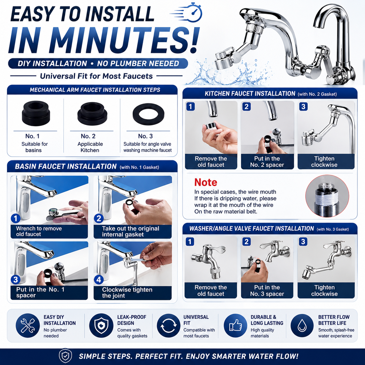 2 Mode Splash Filter Kitchen Tap Extended Faucet