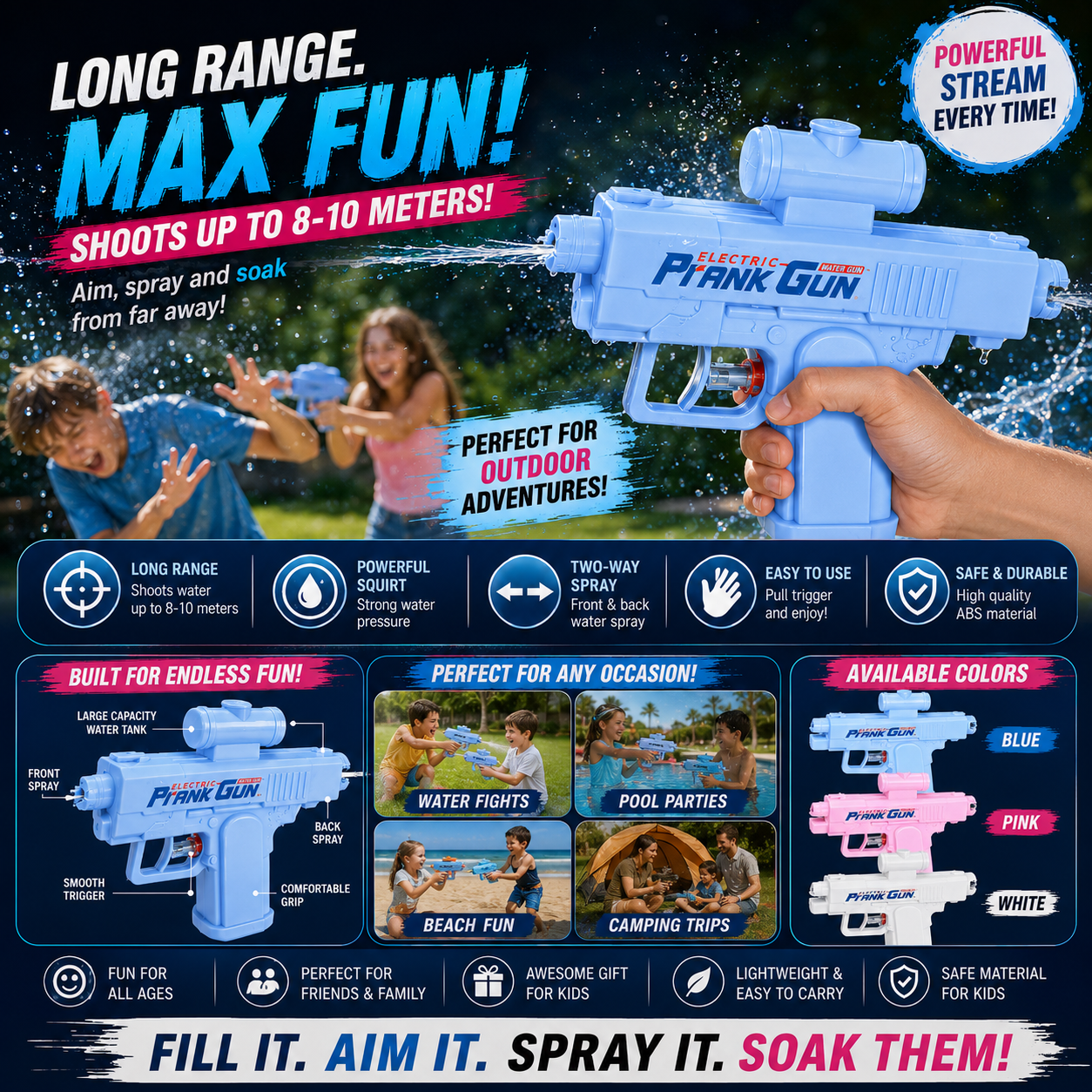 Prank Water Gun Toy (Assorted Colors)