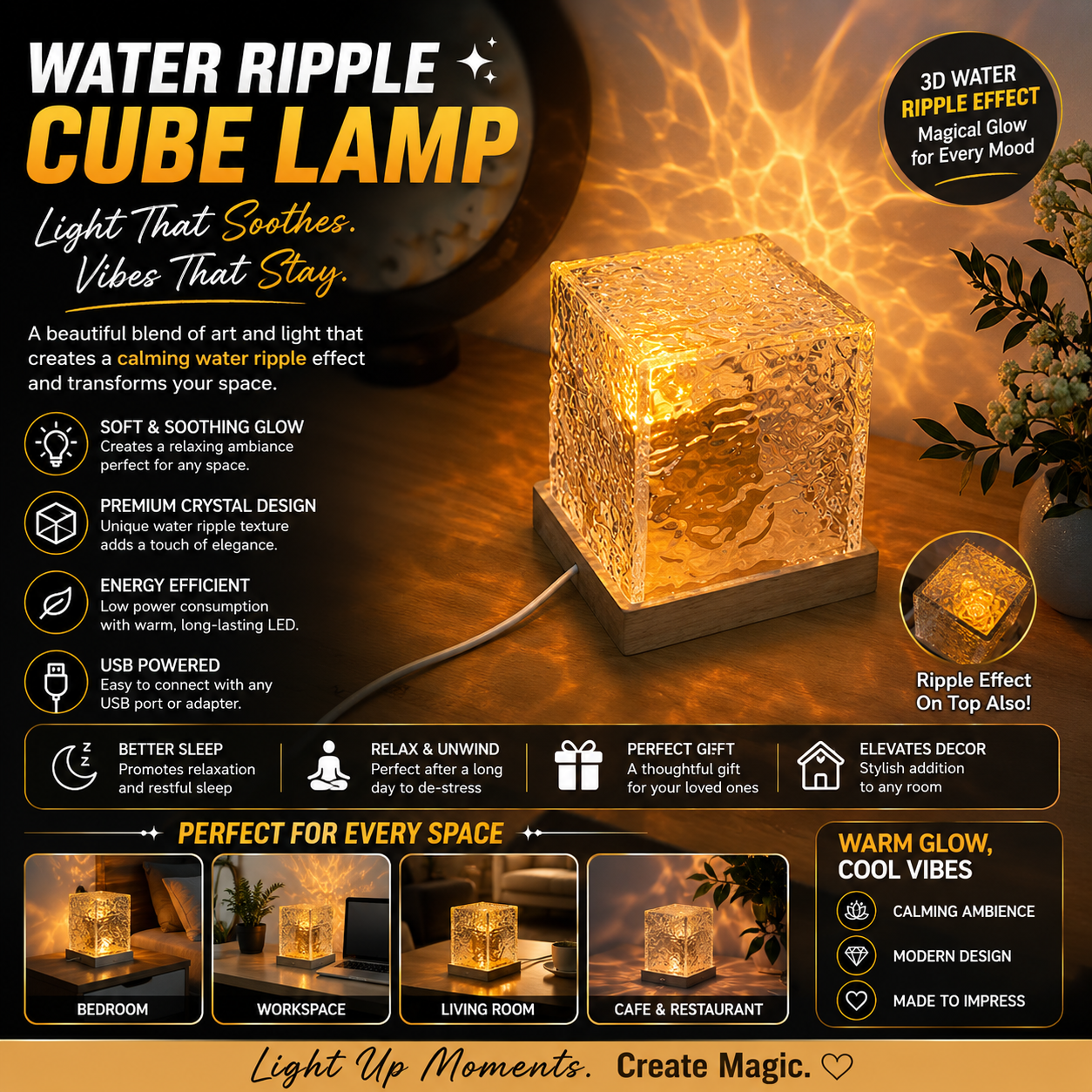 Rotating Water Ripple Night Light Aura Lamp