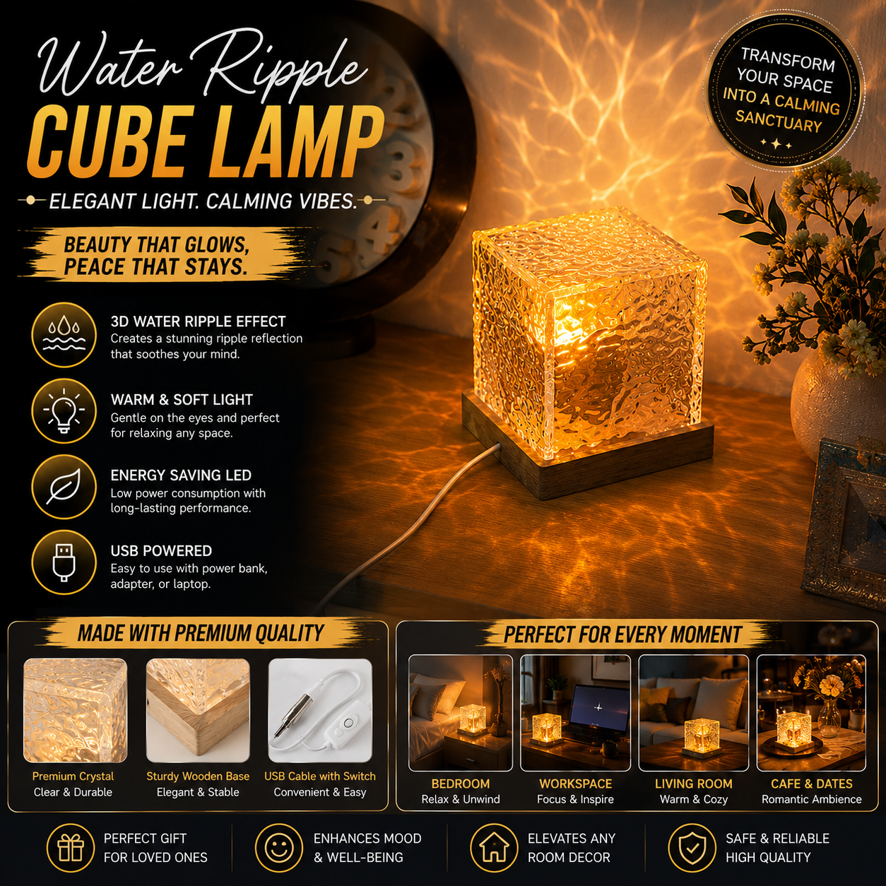Rotating Water Ripple Night Light Aura Lamp