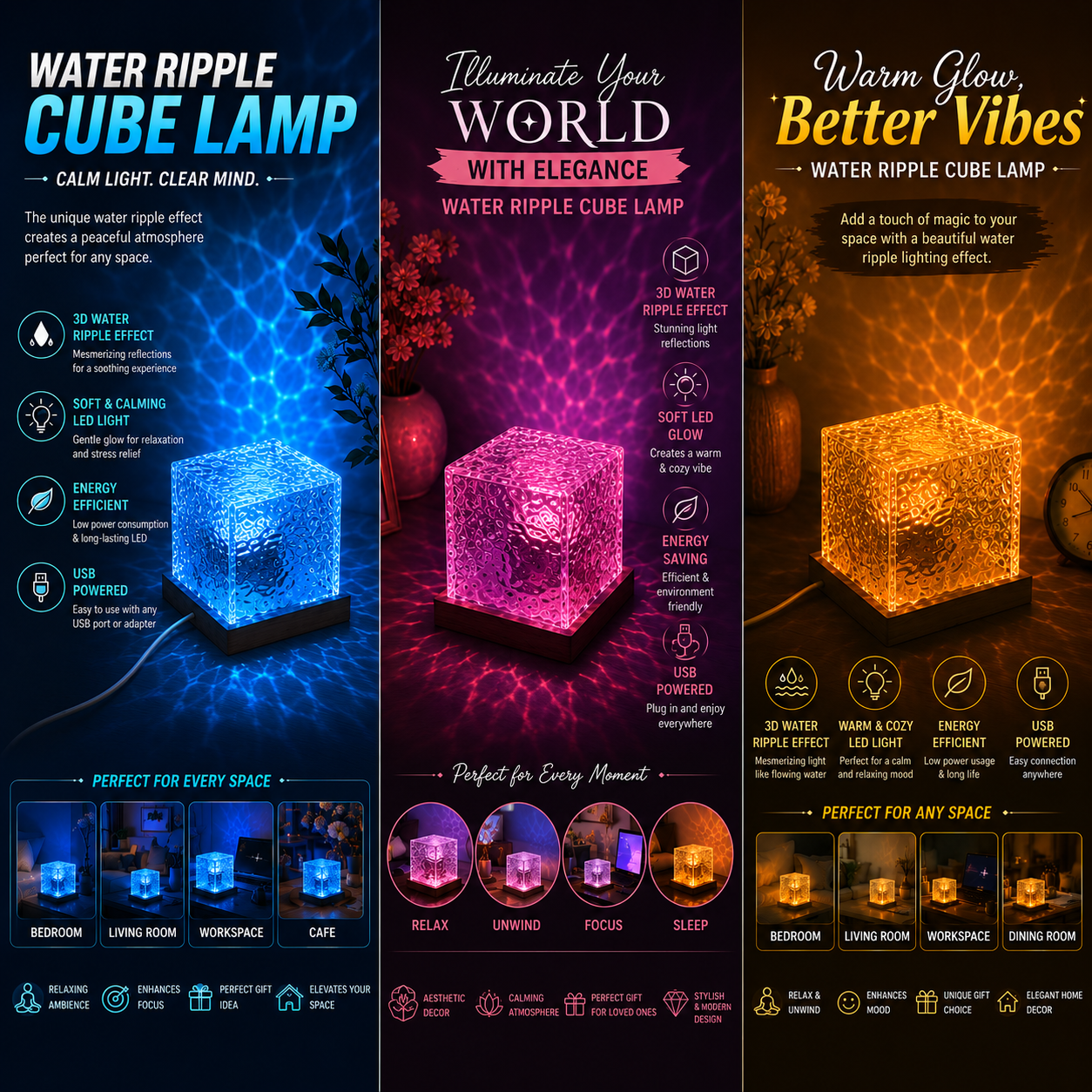 Rotating Water Ripple Night Light Aura Lamp