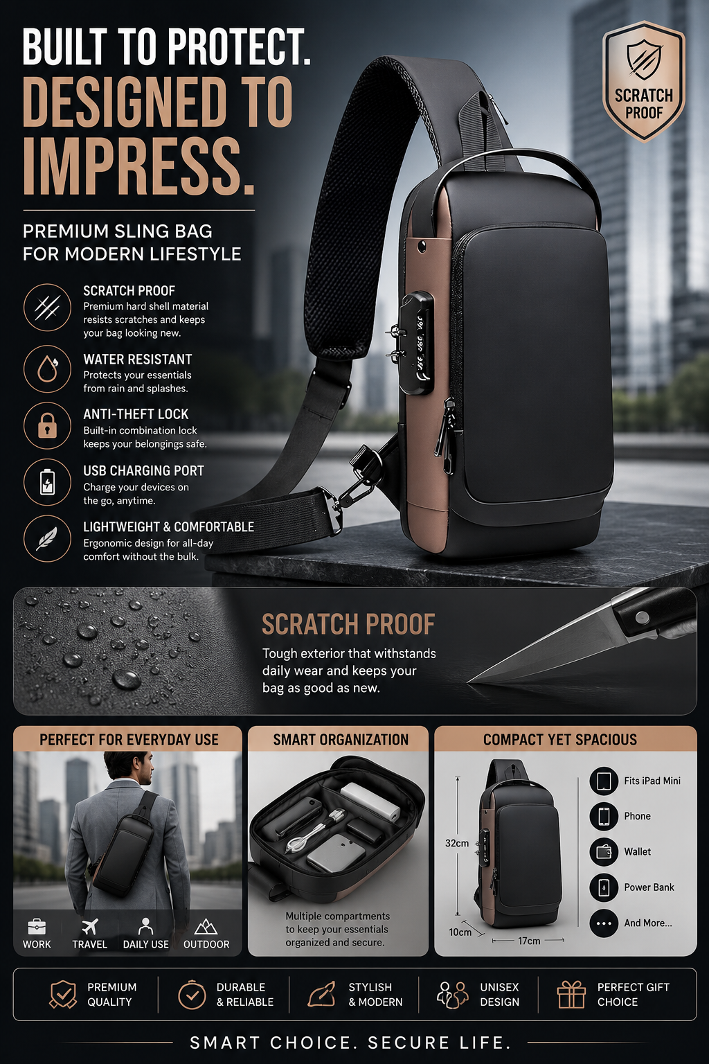 Chest Backpack brown black